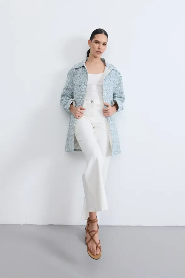 Etnik Desenli Koton Kaftan - Mavi - 4