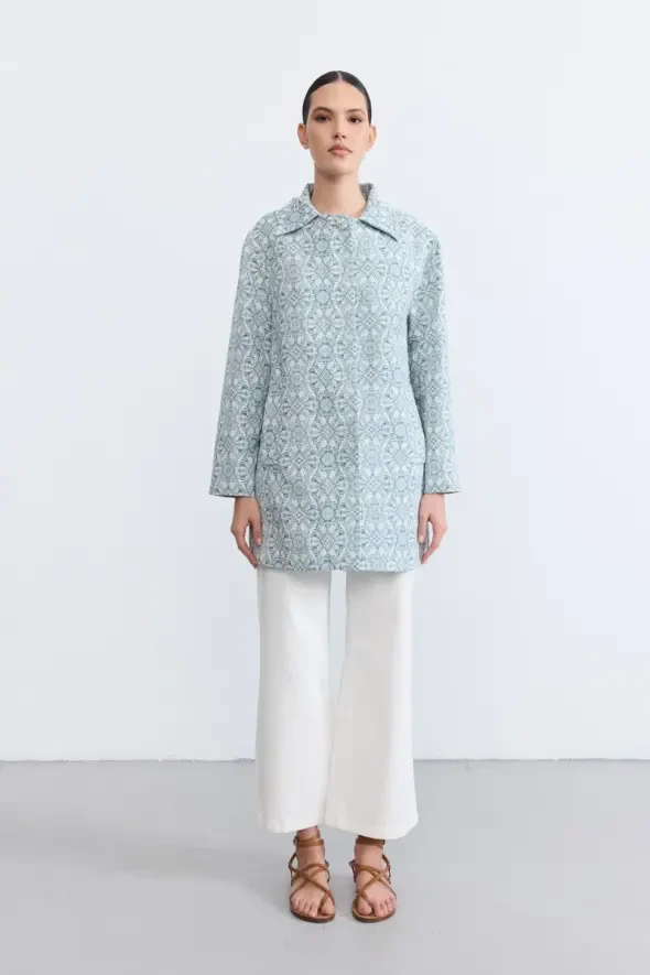 Etnik Desenli Koton Kaftan - Mavi - 5