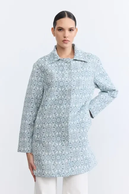 Etnik Desenli Koton Kaftan - Mavi Mavi