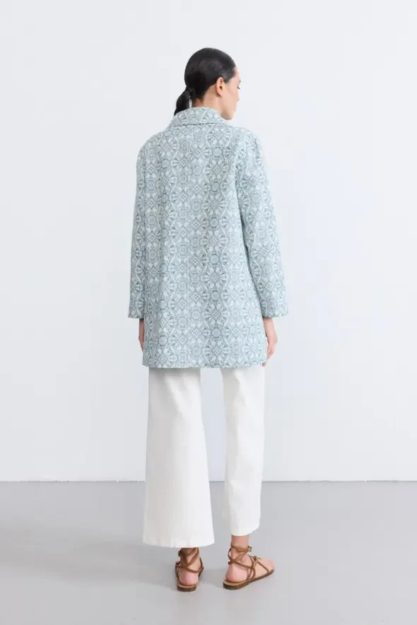 Etnik Desenli Koton Kaftan - Mavi - 7