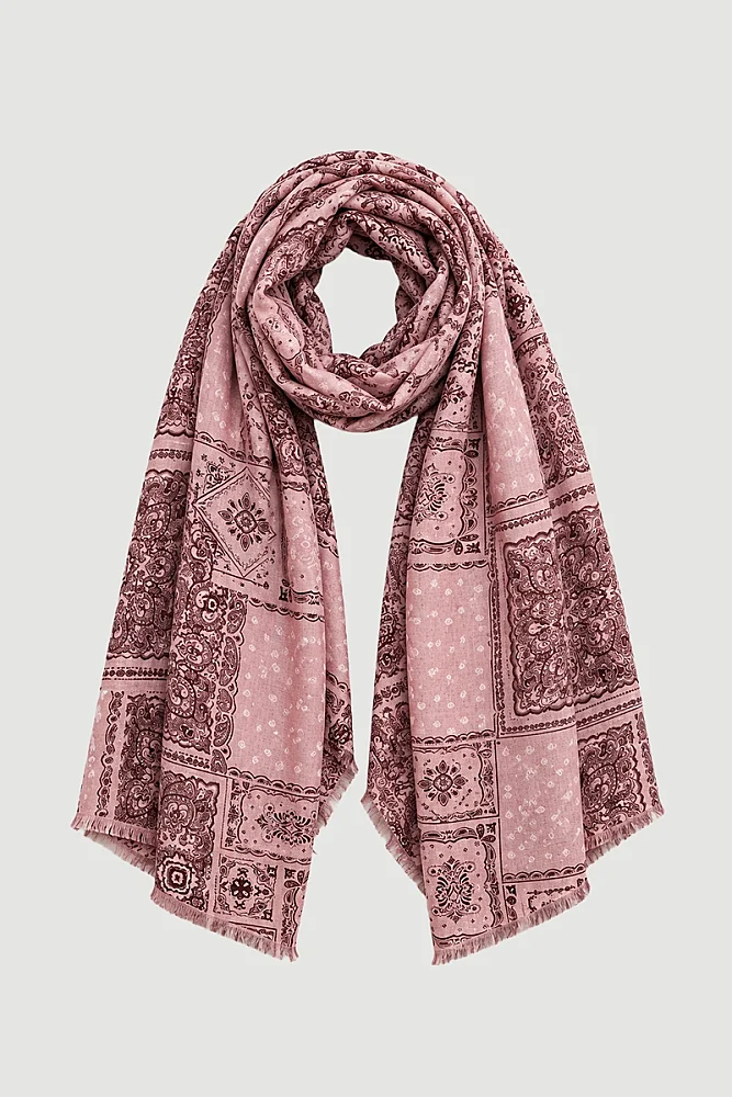Etnik Desenli Yumuşak Dokulu Şal - Pembe