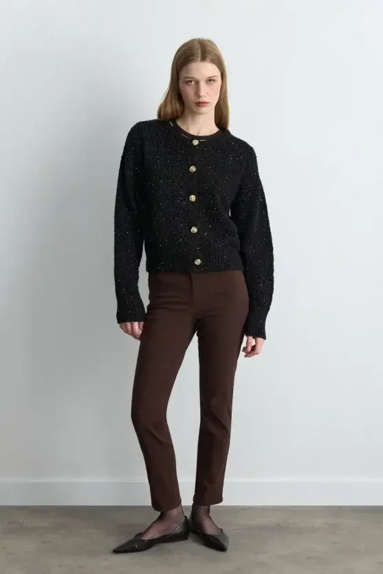 Eyelet Knit Cardigan - Black - Gusto