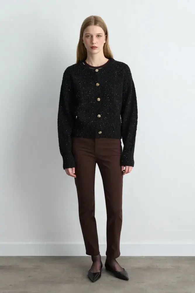 Eyelet Knit Cardigan - Black Black