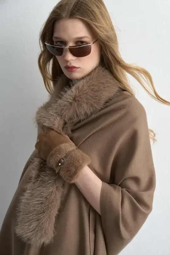 Faux Fur Shawl - Mink - 5