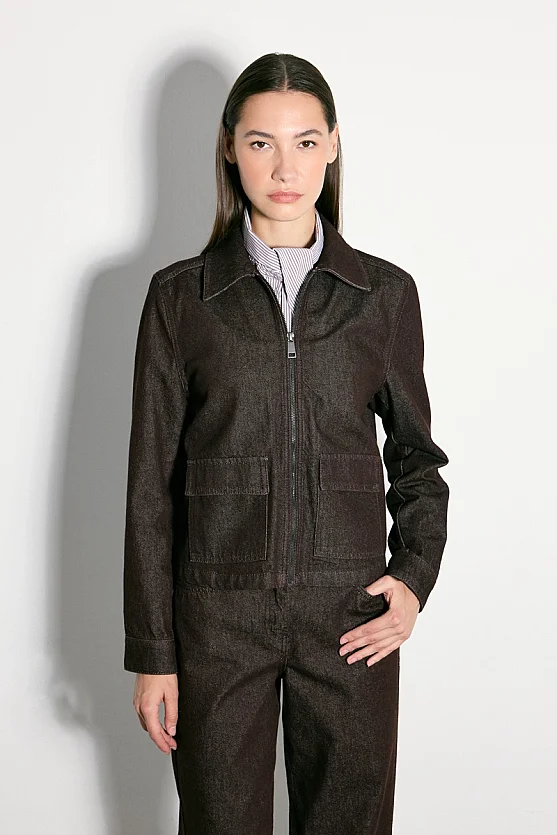 Fermuarlı Denim Ceket - Bordo - Gusto
