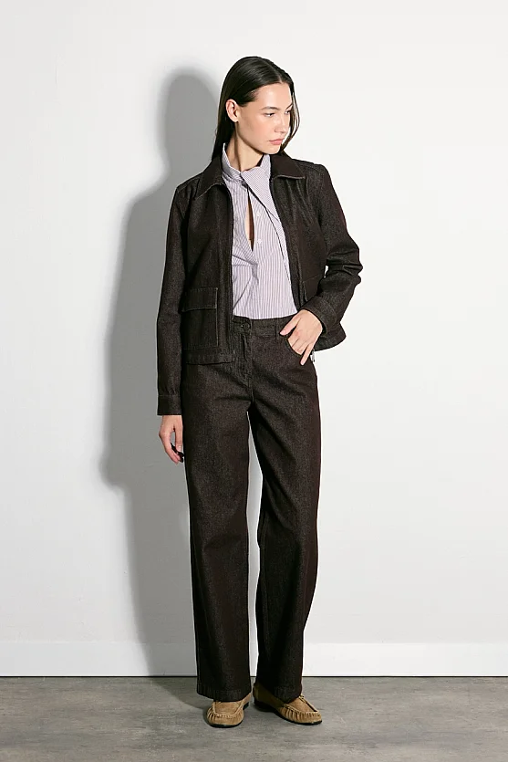 Fermuarlı Denim Ceket - Bordo - Gusto