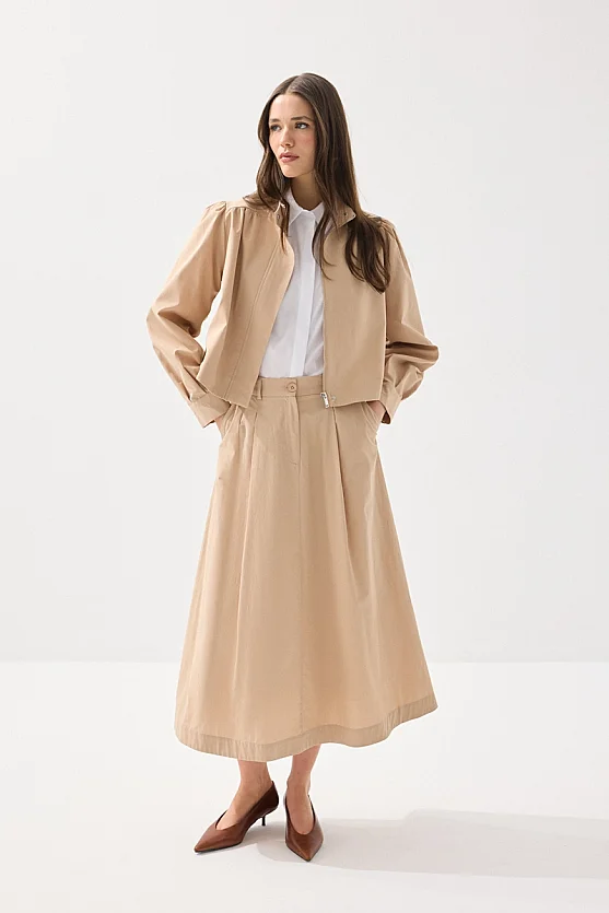 Fermuarlı Koton Ceket - Bej - 2