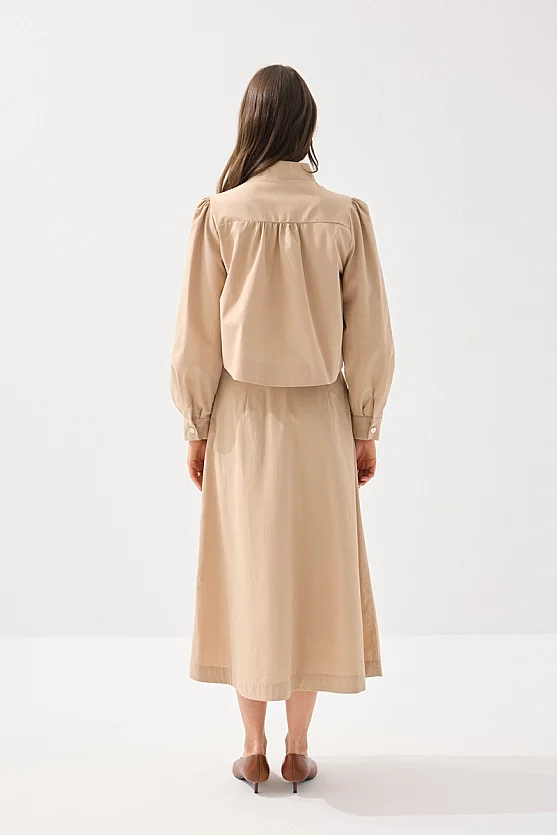 Fermuarlı Koton Ceket - Bej - 6