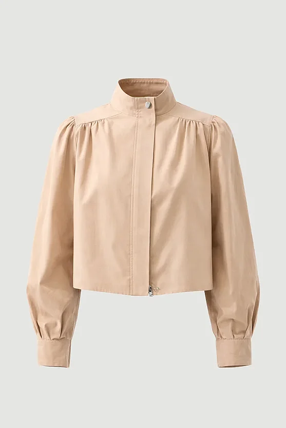 Fermuarlı Koton Ceket - Bej - Gusto