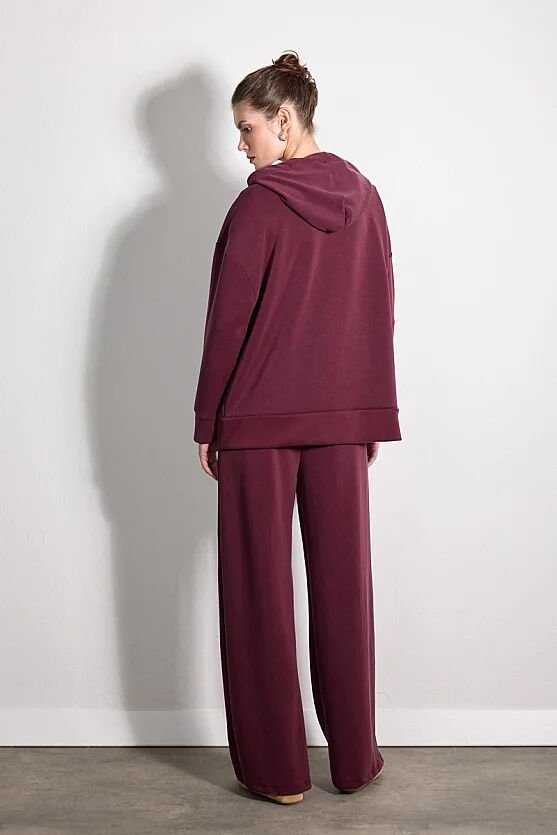 Fermuarlı Uzun Kollu Modal Örme Sweatshirt - Bordo - Gusto