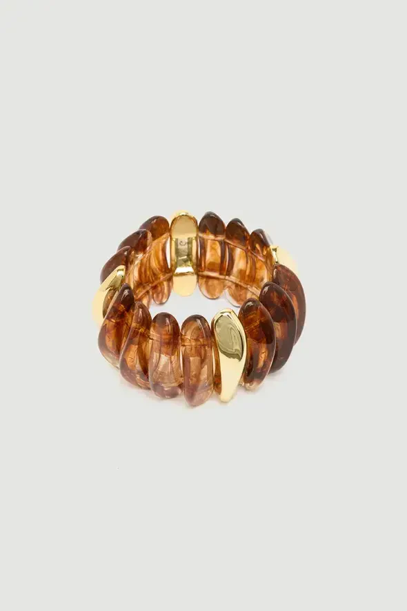 Fil Dişi Görünümlü Lastikli Bileklik - Kahverengi - Gusto