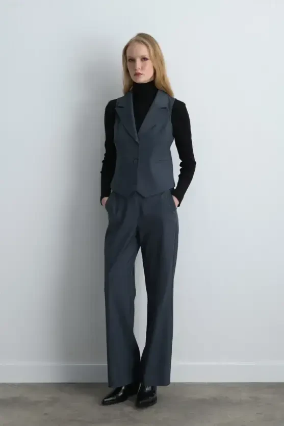 Fitted Fabric Vest - Navy Blue - Gusto