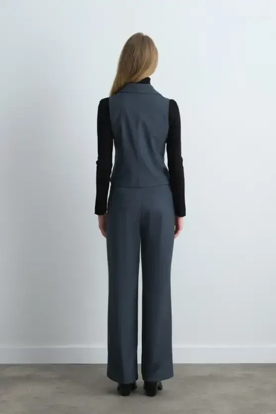 Fitted Fabric Vest - Navy Blue - Gusto