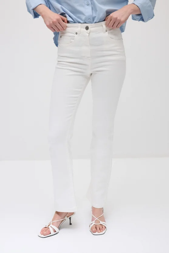 Flare Denim Pantolon - Beyaz - Gusto