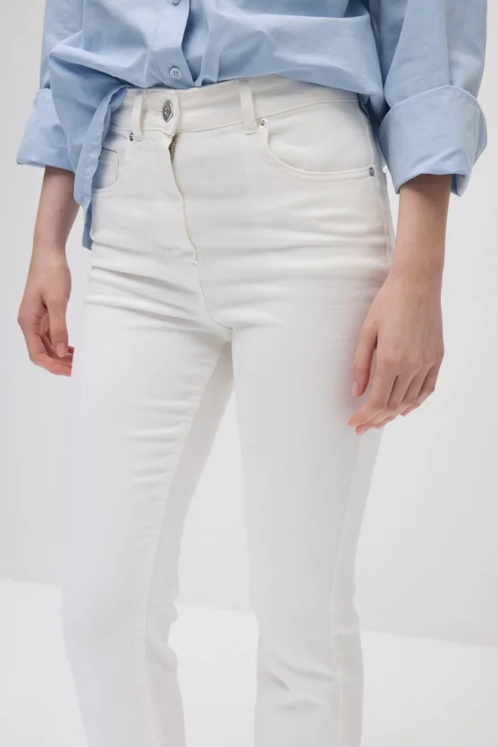 Flare Denim Pantolon - Beyaz - 4