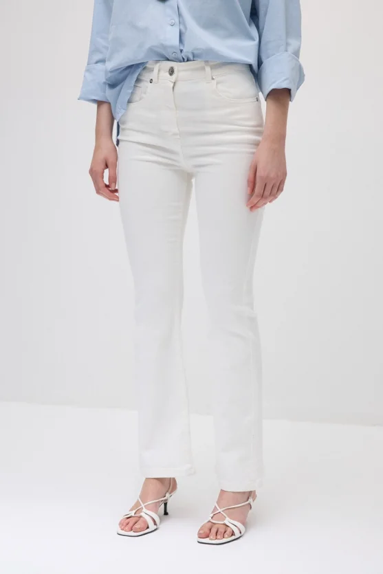 Flare Denim Pantolon - Beyaz - 5