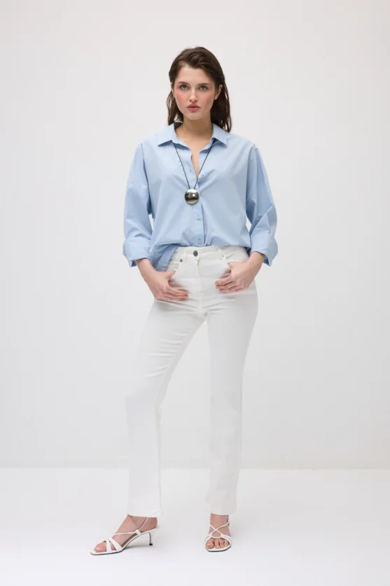 Flare Denim Pantolon - Beyaz - Gusto