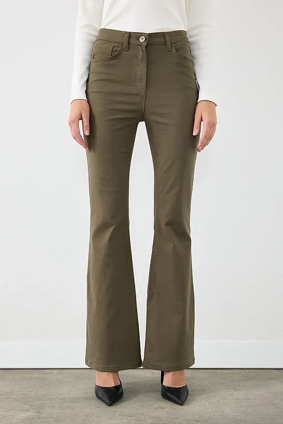 Flare Fit Kanvas Pantolon - Haki - 2