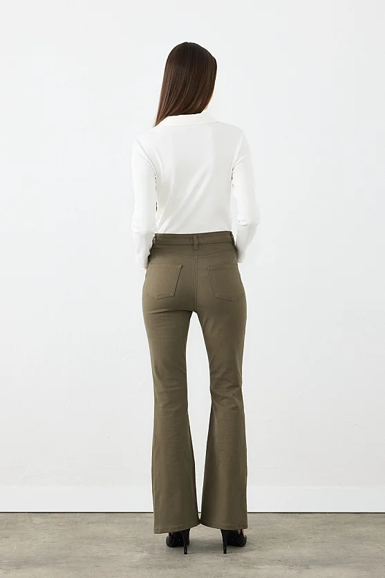 Flare Fit Kanvas Pantolon - Haki - Gusto