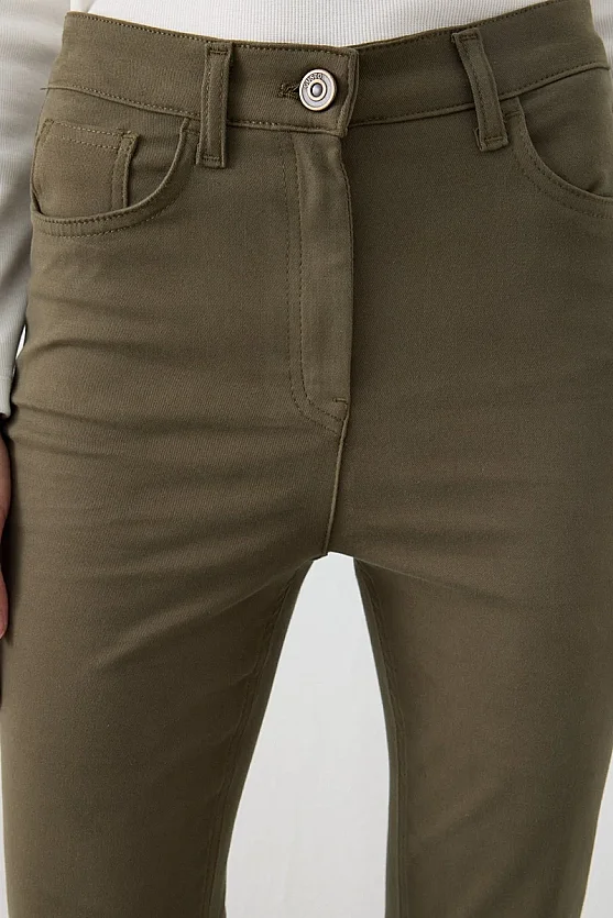Flare Fit Kanvas Pantolon - Haki - Gusto
