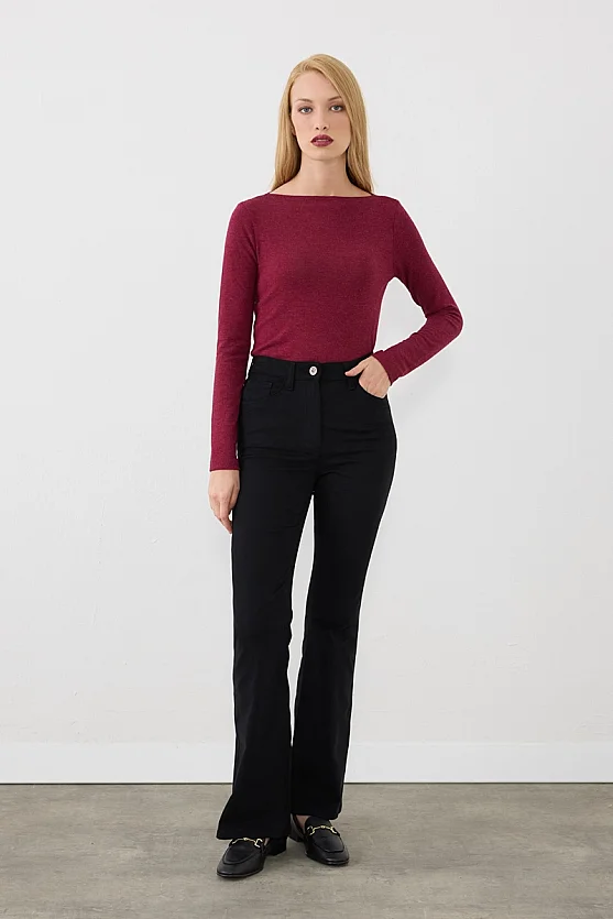 Flare Fit Kanvas Pantolon - Siyah - Gusto
