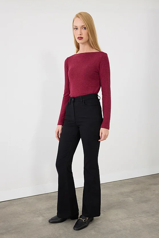 Flare Fit Kanvas Pantolon - Siyah - Gusto
