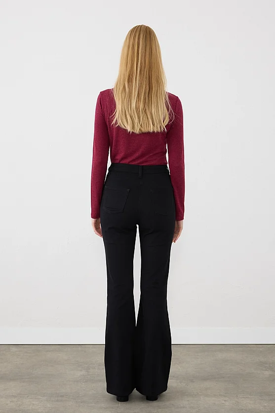 Flare Fit Kanvas Pantolon - Siyah - 6