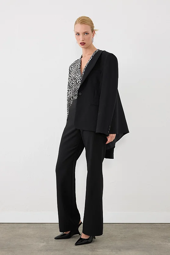 Flare Paça Kumaş Pantolon - Siyah - Gusto