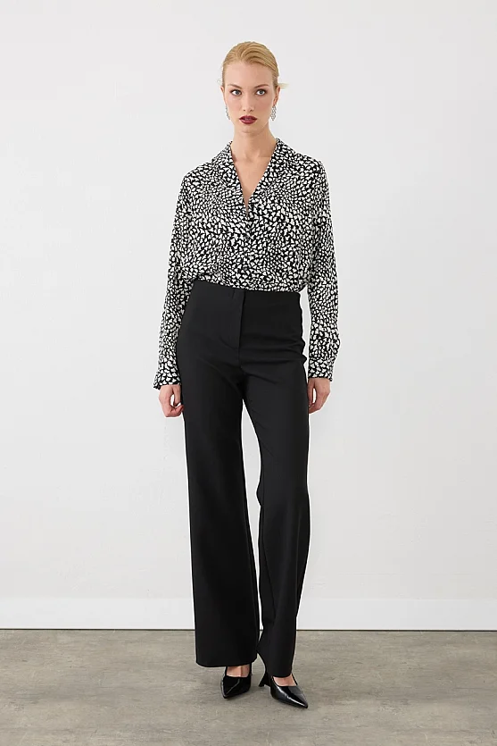Flare Paça Kumaş Pantolon - Siyah - Gusto