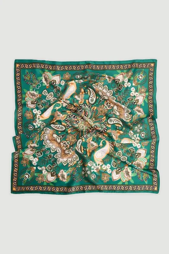 Floral Patterned Scarf - Green - Gusto