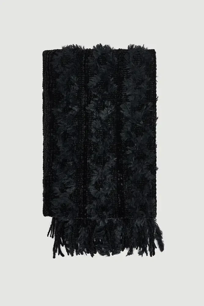 Fringed Knit Shawl - Black