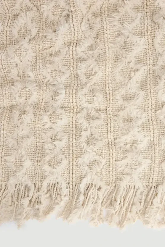 Fringed Knit Shawl - Ecru - Gusto