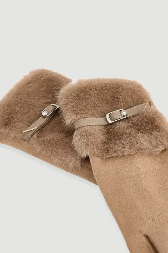 Fur Belted Gloves - Mink - 2