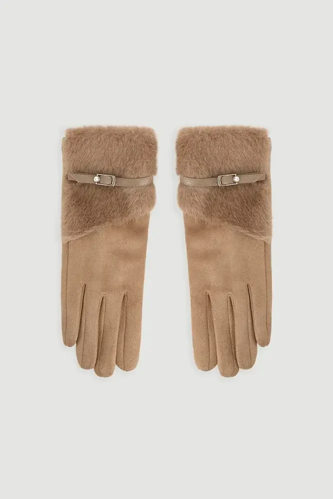 Fur Belted Gloves - Mink Mink