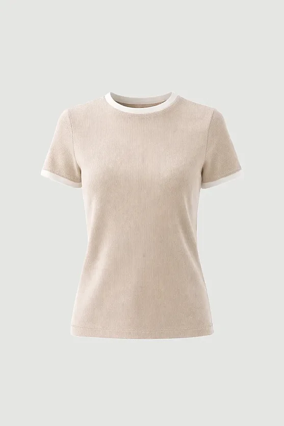 Garnili Viskon Tshirt - Taş - 8