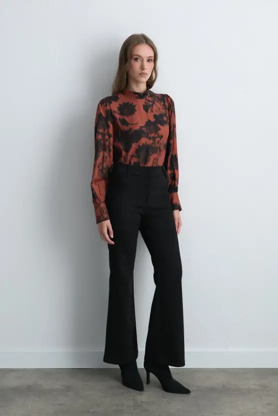 Geniş Paçalı Suni Süet Pantolon - Siyah - 4