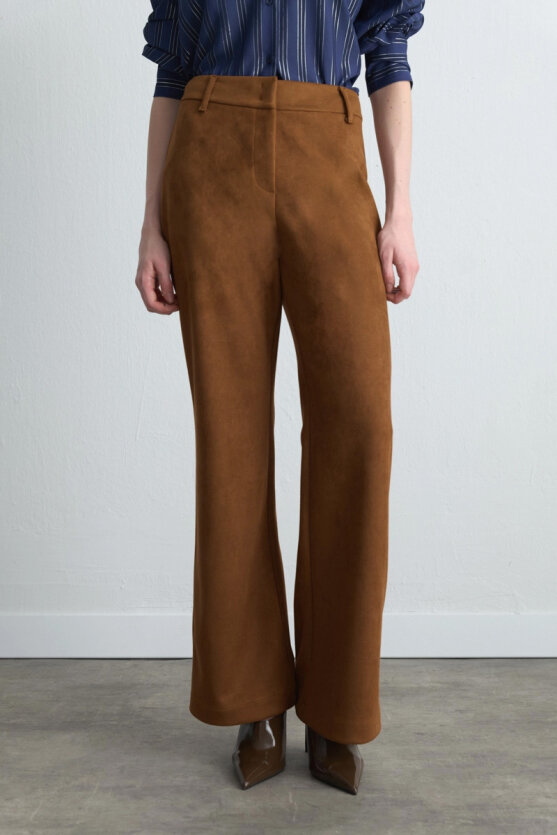 Geniş Paçalı Suni Süet Pantolon - Taba - 3
