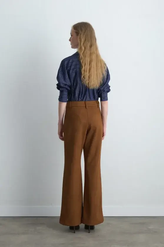 Geniş Paçalı Suni Süet Pantolon - Taba - 6