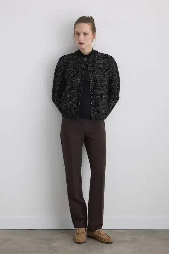 Sparkly Chenille Knit Cardigan - Black - 2