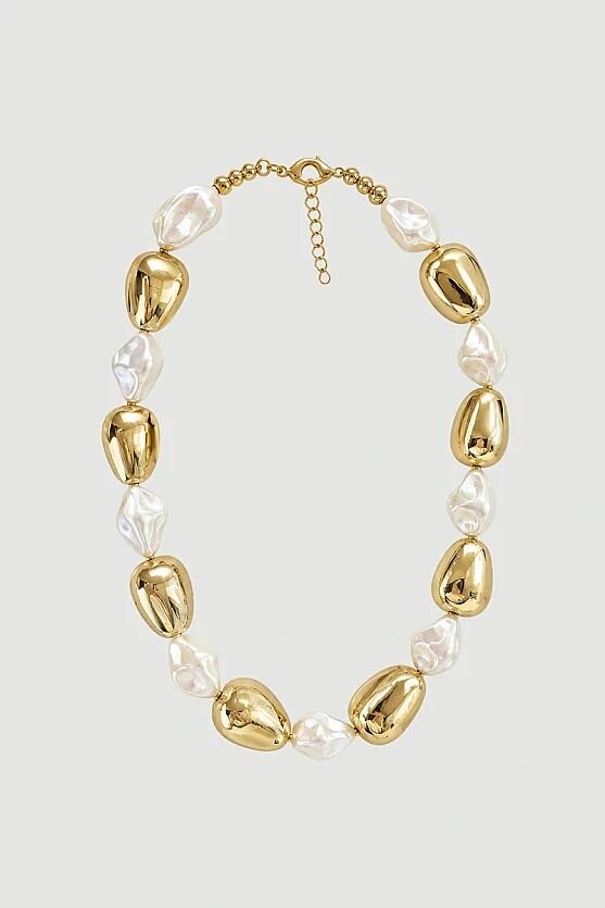 Gold Detaylı İnci Görünümlü Kolye - Gold - 2