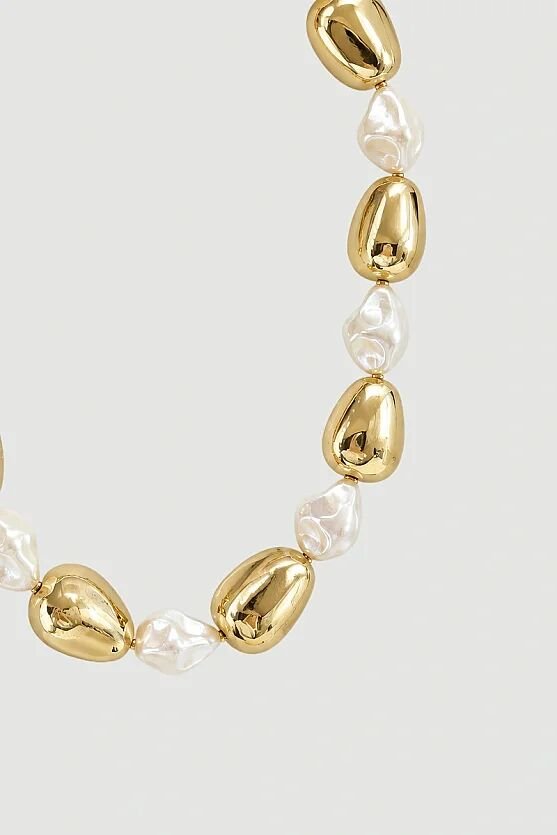 Gold Detaylı İnci Görünümlü Kolye - Gold - Gusto
