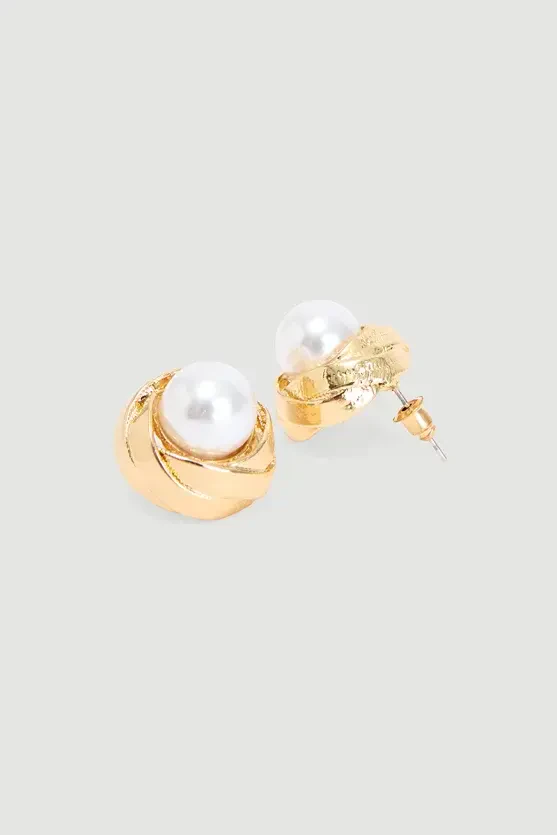 Gold-Plated Pearl Earrings - Gold - 2