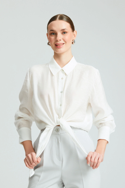 Bağlamalı Modal Gömlek - Beyaz Beyaz