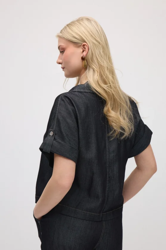 Tencel Denim Kısa Gömlek - Lacivert - 5