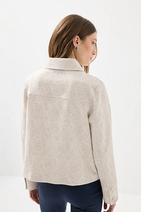 Gömlek Yakalı Astarsız Jakar Desenli Ceket - Bej - 8