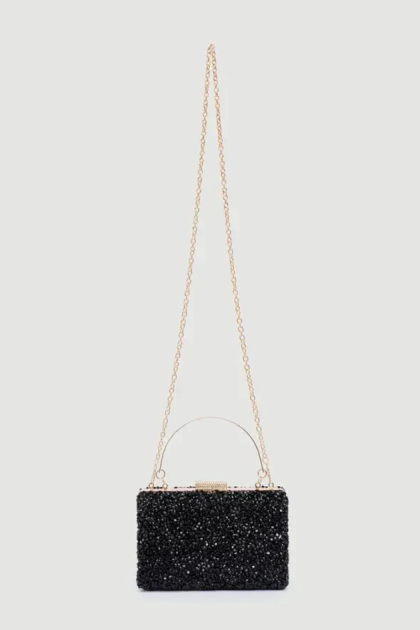 Siyah Taşlı Abiye Clutch Çanta - Siyah - 4