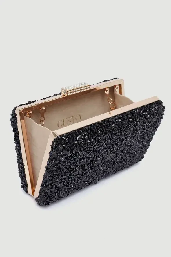 Siyah Taşlı Abiye Clutch Çanta - Siyah - 3