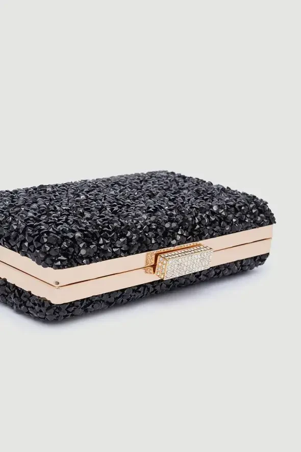 Siyah Taşlı Abiye Clutch Çanta - Siyah - 2