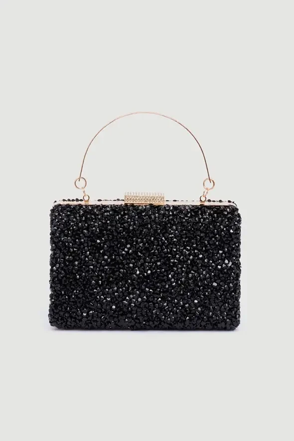 Siyah Taşlı Abiye Clutch Çanta - Siyah - 1