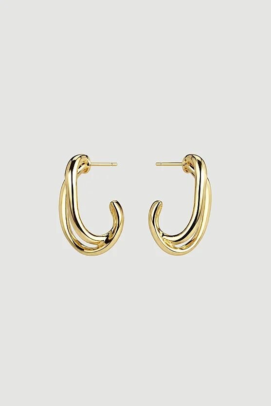 Hacimli Oval Halka Küpe - Gold - Gusto